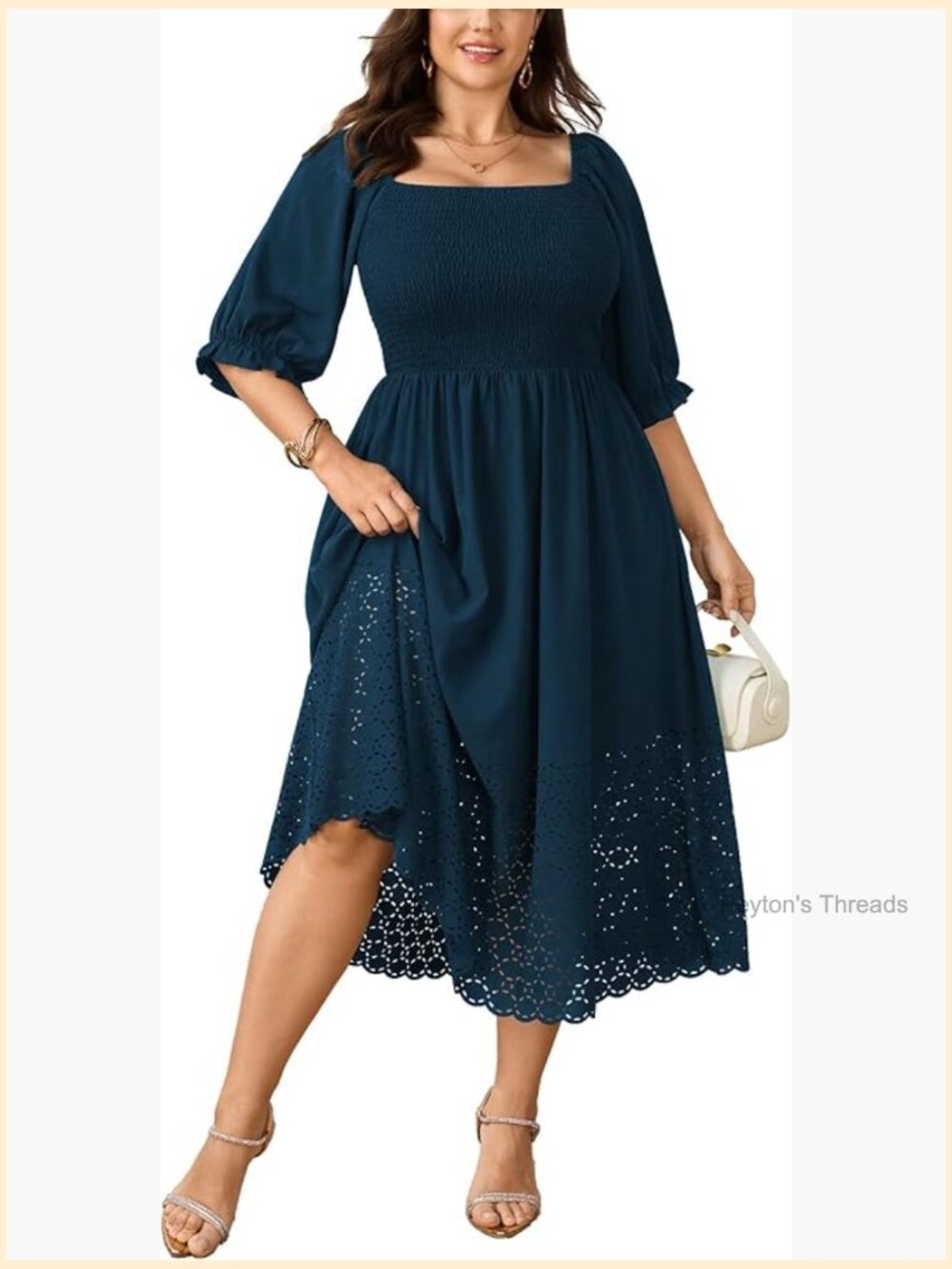 Plus Size Maxi Dress Square Neck Short Sleeve Smocked A-Line Boho Wedding Guest